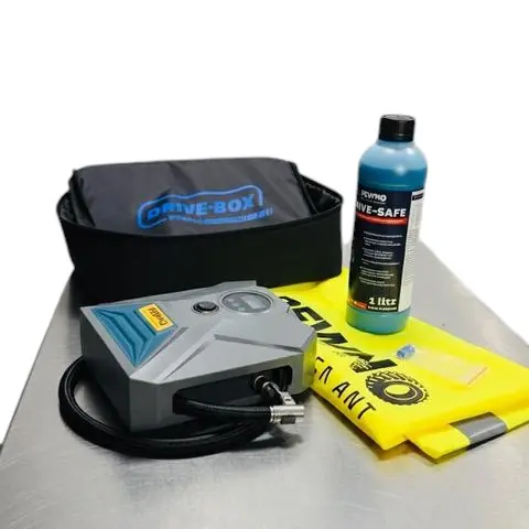 Nie przegap ZESTAW NAPRAWCZY DRIVE-BOX PRZEBITEJ OPONY Z KOMPRESOREM, NAPRAWA BEZ ZDEJMOWANIA KOŁA PEWNO