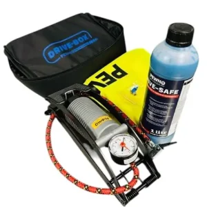 Nowy ZESTAW NAPRAWCZY DRIVE-BOX PRZEBITEJ OPONY Z POMPKĄ NOŻNĄ, NAPRAWA BEZ ZDEJMOWANIA KOŁA PEWNO