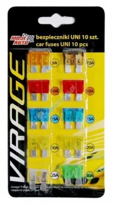 Bezpieczniki samochodowe płytkowe UNI zestaw 10szt. Premium